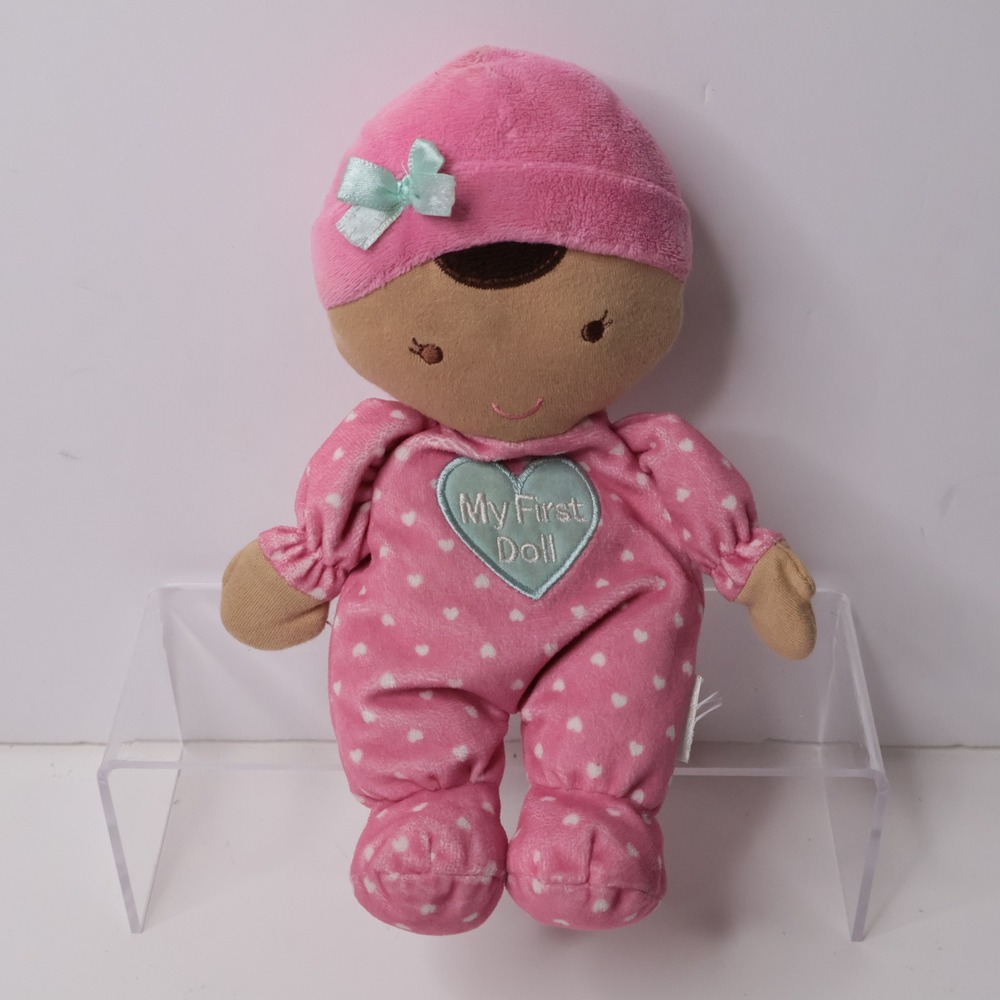 Carters Child of Mine My First Doll Pink Heart Brown Skin Baby Plush Rattle Baby